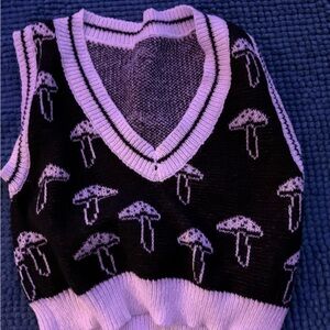 Kids Mushroom Patterned Sweater Vest - Black and Purple